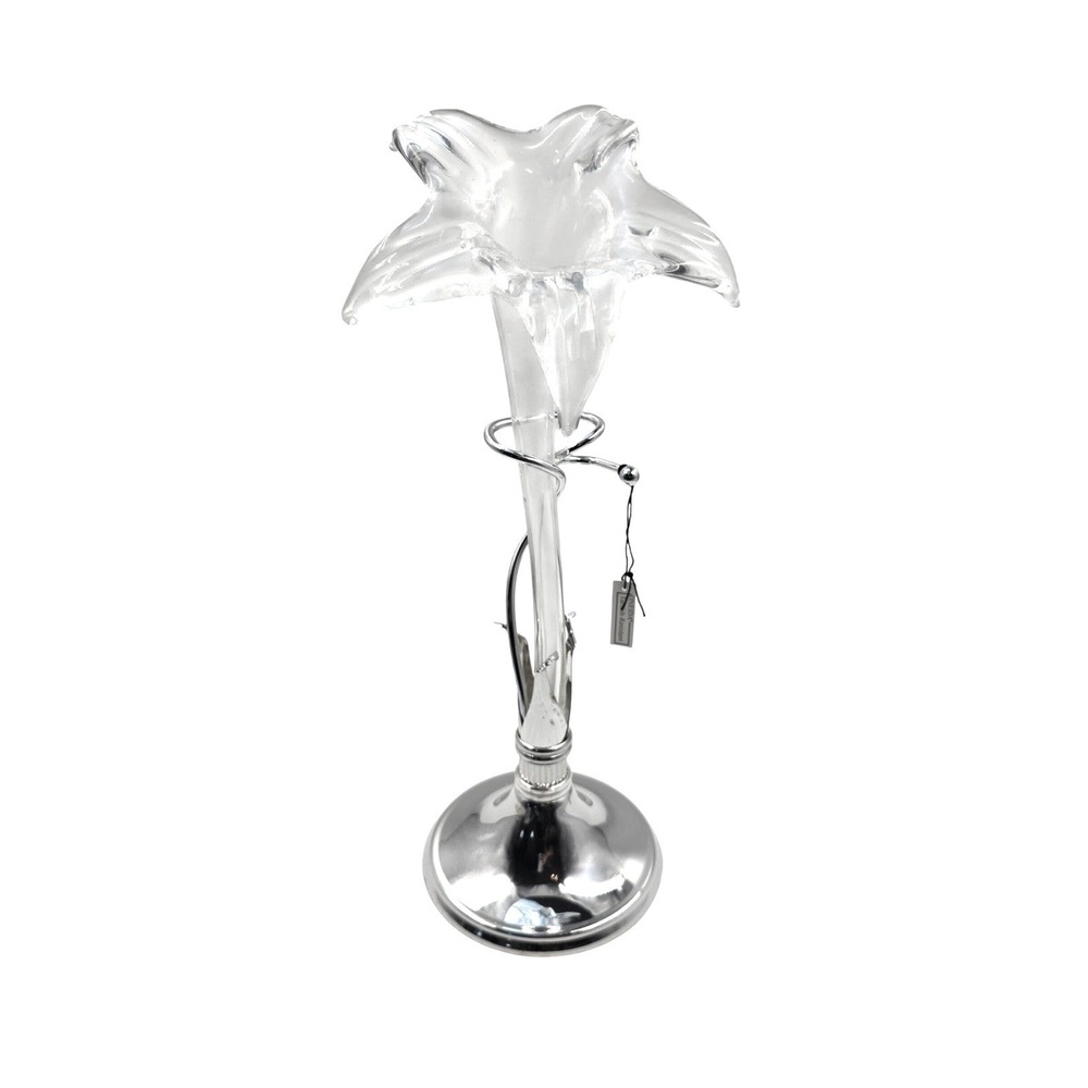Oneida Silver Tone Metal and Clear Glass Lily Bud Vase Tarnish Resistant 14.5in